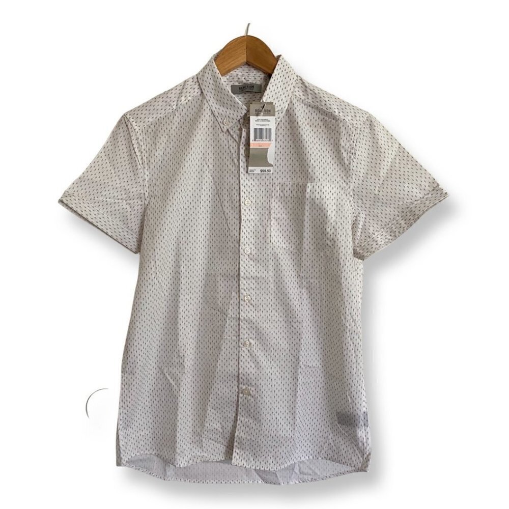KENNETH COLE REACTION Mens Short Sleeve Button Down Shirt Size Small White Combo